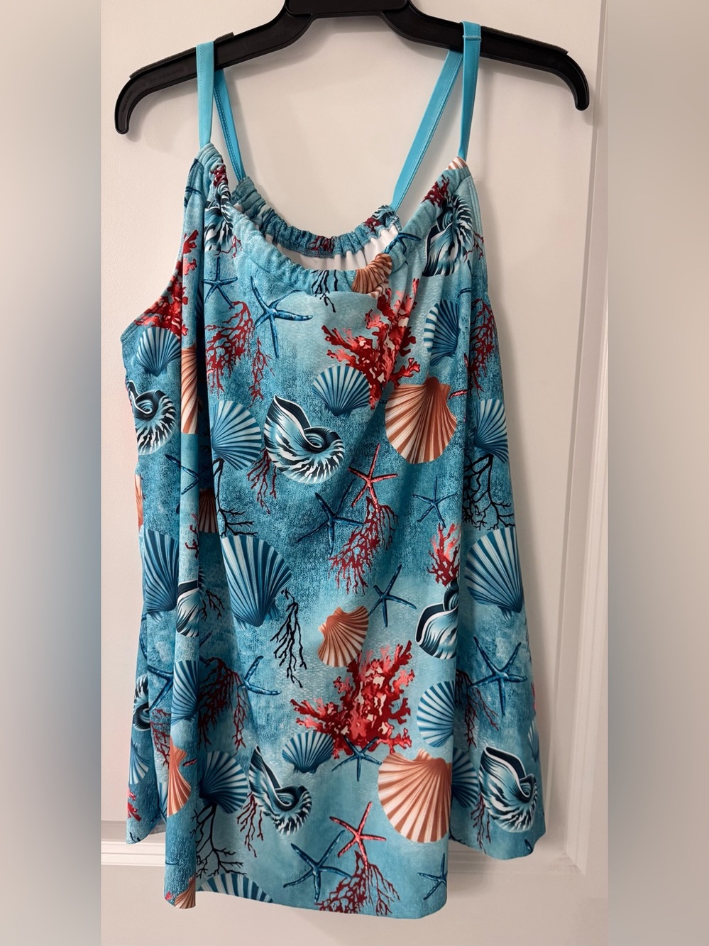 #x661 - Ocean Life Coral & Shells Adjustable Strap Halter Swing Tankini Swim Top